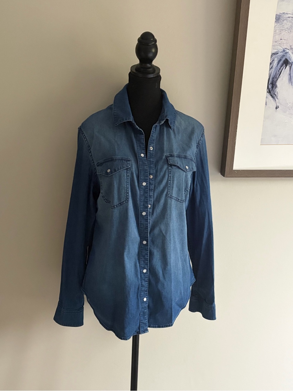 Women's Blue Denim Button-Front Shirt